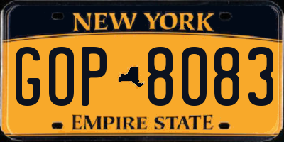 NY license plate GOP8083