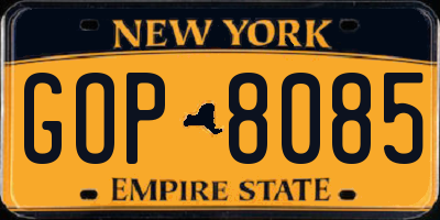 NY license plate GOP8085