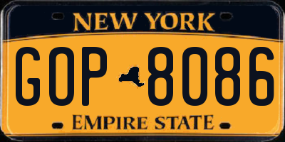 NY license plate GOP8086