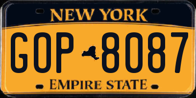 NY license plate GOP8087