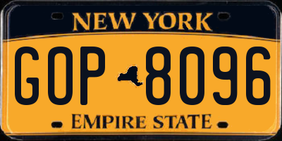 NY license plate GOP8096