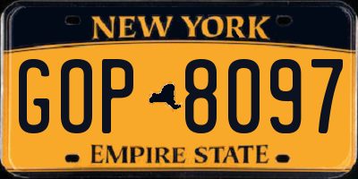 NY license plate GOP8097