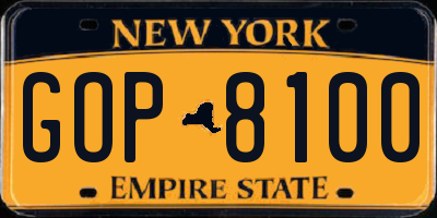NY license plate GOP8100