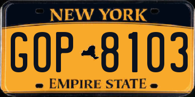 NY license plate GOP8103
