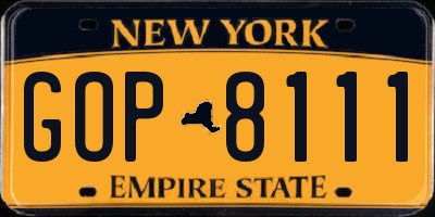 NY license plate GOP8111