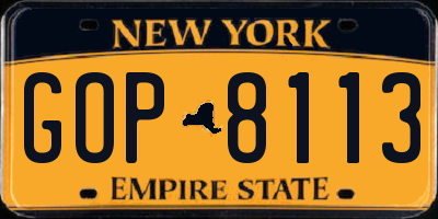 NY license plate GOP8113