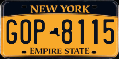 NY license plate GOP8115