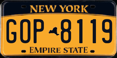 NY license plate GOP8119