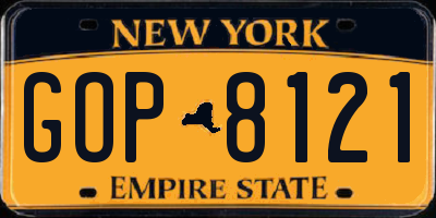 NY license plate GOP8121