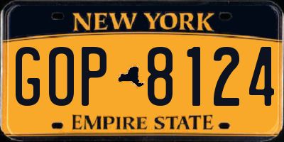 NY license plate GOP8124