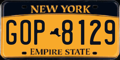 NY license plate GOP8129