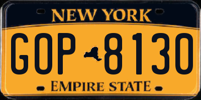NY license plate GOP8130