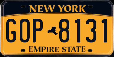 NY license plate GOP8131