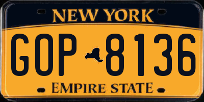 NY license plate GOP8136