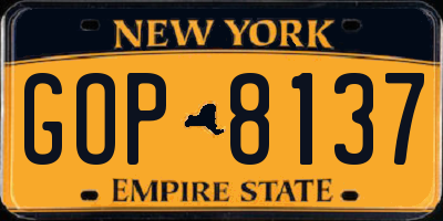 NY license plate GOP8137