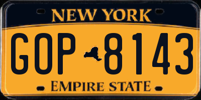 NY license plate GOP8143