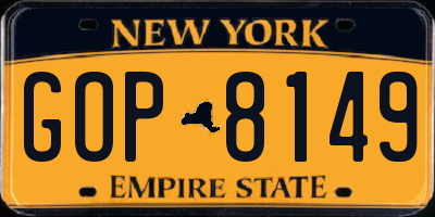 NY license plate GOP8149