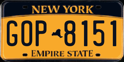 NY license plate GOP8151