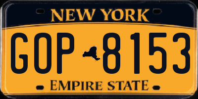 NY license plate GOP8153