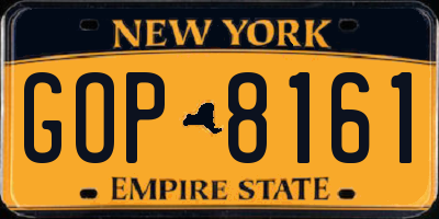 NY license plate GOP8161