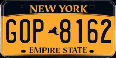 NY license plate GOP8162