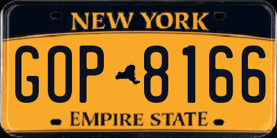 NY license plate GOP8166