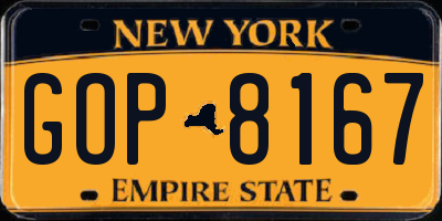 NY license plate GOP8167