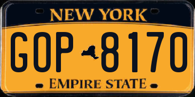 NY license plate GOP8170