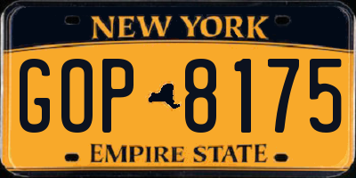NY license plate GOP8175