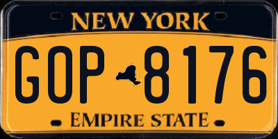 NY license plate GOP8176