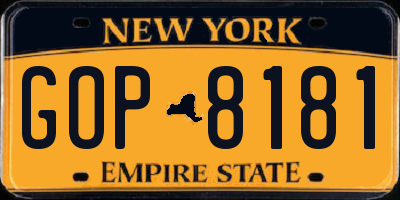 NY license plate GOP8181