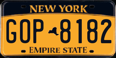 NY license plate GOP8182