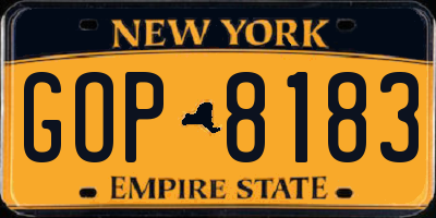 NY license plate GOP8183