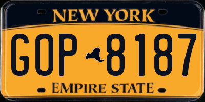 NY license plate GOP8187