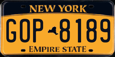 NY license plate GOP8189