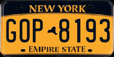 NY license plate GOP8193