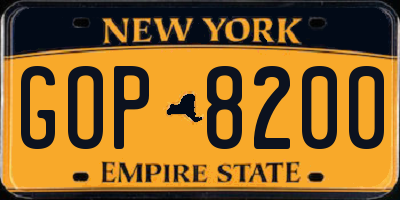 NY license plate GOP8200