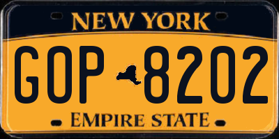 NY license plate GOP8202