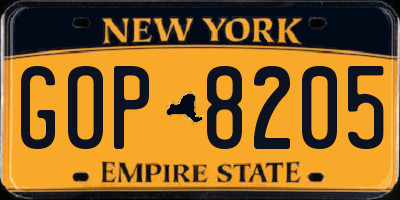 NY license plate GOP8205
