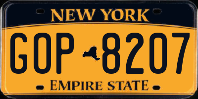 NY license plate GOP8207