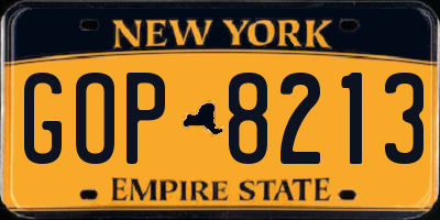 NY license plate GOP8213