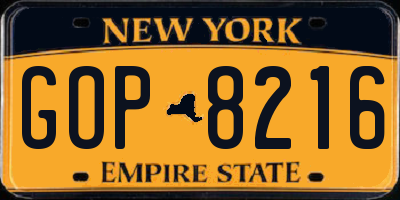 NY license plate GOP8216