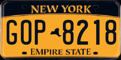 NY license plate GOP8218