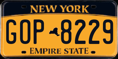 NY license plate GOP8229