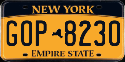 NY license plate GOP8230