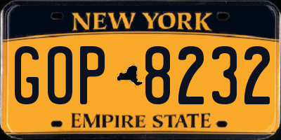 NY license plate GOP8232