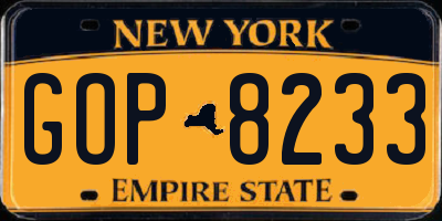 NY license plate GOP8233