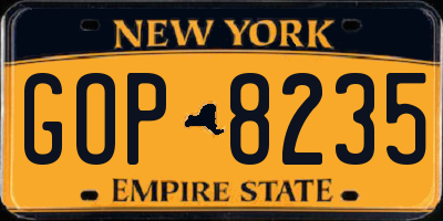 NY license plate GOP8235