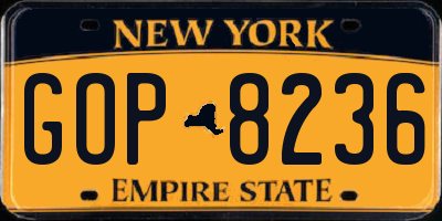 NY license plate GOP8236