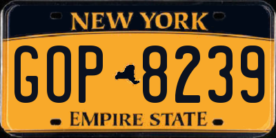 NY license plate GOP8239